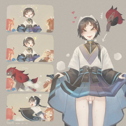 ambiguous_gender angry animal_ears anthro balls biped black_body black_fur black_hair blush bodily_fluids bottomless bottomless_humanoid bottomless_male caught_in_the_act censor_bar censored_genitalia censored_penis chasing clothed clothing clothing_lift cute_fangs digitigrade doppelganger_(literary) embarrassed exhibitionism fangs flashing_penis fur genitals glamour_failure green_eyes grey_background group hair heart_symbol illusion ineffective_censorship male male_focus open_mouth open_smile orange_hair penis pointy_ears presenting presenting_penis red_body red_fur red_hair running shocked short_hair simple_background small_penis smile solo_focus sparkles surprised sweat sweatdrop tan_balls tan_body tan_penis tan_skin teeth iimia nintendo pokemon animal_humanoid generation_5_pokemon humanoid pokemon_(species) zoroark 1:1 2025 censored dated digital_drawing_(artwork) digital_media_(artwork) hi_res japanese_description sequence signature female_(lore)