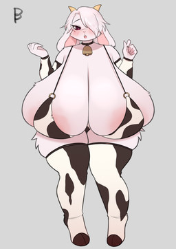 animal_print animal_print_bikini animal_print_thigh_highs anthro areola areola_slip bell bell_collar big_breasts bikini blush breasts clothing collar cow_print cow_print_bikini cow_print_elbow_gloves cow_print_thigh_highs cowbell female front_view fur hair hair_over_eye huge_breasts hyper hyper_breasts legwear lingerie pattern_bikini pattern_clothing pattern_legwear pattern_swimwear pattern_thigh_highs pink_areola pink_eyes solo swimwear thigh_highs two-piece_swimsuit white_body white_fur underchikichan fanta_(slarvath) bovid caprine goat mammal absurd_res full-length_portrait hi_res portrait