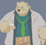 after_masturbation anthro blush bodily_fluids clothing cum cum_on_belly cum_on_body cum_on_hand eyewear genital_fluids glasses kemono male necktie overweight overweight_male shirt smoking solo topwear sessa lifewonders tokyo_afterschool_summoners leib_(tas) bear mammal polar_bear ursine 2022