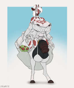 animal_genitalia animal_penis anthro areola ball_bra balls big_breasts biped breasts cleavage clothed clothing dress ear_piercing equine_genitalia equine_penis genitals gradient_background gynomorph hair hooves huge_breasts intersex legwear looking_at_viewer penis piercing simple_background skimpy solo standing thigh_highs wedding_dress white_hair casloafy kyria_(eternallyended) giraffe giraffid mammal 2024 dated hi_res signature