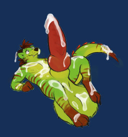 4_toes 5_fingers animal_genitalia anthro balls big_balls big_penis bodily_fluids claws cum cum_everywhere cum_on_self excessive_cum excessive_genital_fluids feet fingers genital_fluids genitals hair horn huge_balls huge_penis hyper hyper_balls hyper_genitalia hyper_penis knot male markings messy penile_spines penis red_hair red_penis scales sharp_teeth sheath solo striped_markings stripes tail teeth toes yellow_eyes bernie-buddy mythology parkerhd dragon hybrid hyena mammal mythological_creature mythological_scalie scalie alpha_channel hi_res