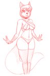 4_fingers anthro bikini black_nose clothing collar female fingers hair legs_together legwear looking_at_viewer midriff navel short_hair simple_background smile solo standing swimwear thigh_highs two-piece_swimsuit white_background hidden_(artist) vicky_(ksharbaugh) canid canine fox mammal 2015 guide_lines hi_res monochrome sketch story_at_source