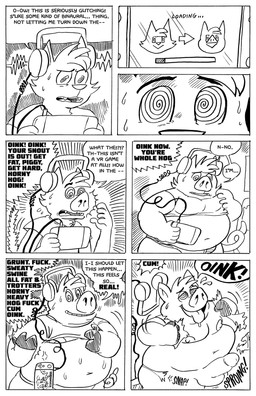 anthro clothing dialogue electronics gaming genitals half-closed_eyes headphones hypnosis looking_pleasured male mind_control narrowed_eyes nipples obese obese_male open_mouth open_smile overweight overweight_male penis profanity ringed_eyes skinny_male smile solo species_transformation tearing_clothing text tongue tongue_out torn_clothing transformation weight_gain billy_fore domestic_cat domestic_pig felid feline felis mammal suid suine sus_(pig) comic english_text hi_res