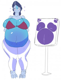 anthro bangs big_breasts blush bottomwear bra breasts claws clothing female gem hands_behind_back huge_breasts jewelry multicolored_body navel necklace outie_navel paint pants pearl_(gem) pearl_necklace pregnant pregnant_anthro pregnant_female purple_paint smile solo standing stretch_marks swept_bangs thick_thighs toe_claws two_tone_body underwear white_bottomwear white_clothing white_pants preggyshork diana_(preggyshork) aquatic fish shark hi_res