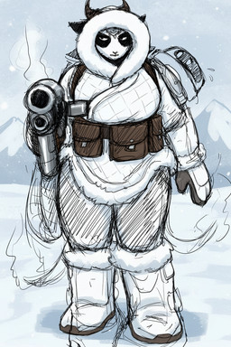 anthro bodily_fluids boots breasts clothing coat cosplay duo female flying_sweatdrops footwear frown gloves group gun handwear horn machine parka ranged_weapon shoes sweat sweatdrop topwear weapon hladilnik third-party_edit blizzard_entertainment overwatch mei_(overwatch) shay_(hladilnik) snowball_(overwatch) bovid caprine caprine_demon demon goat mammal robot 2:3 black_and_white color_edit colored hi_res monochrome