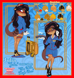 alcohol anthro badge beverage blush blush_lines bottomwear bottomwear_down brown_hair clothing cocktail cocktail_glass color_swatch container cup dress_gloves dress_shoes drinking_glass embarrassed female flight_attendant flight_attendant_hat flight_attendant_uniform footwear garter_belt_legwear glass glass_container glass_cup gloves hair handwear high_heels legwear markings martini miniskirt playing_with_hair purple_eyes raised_tail seashell serving_alcohol serving_beverage serving_platter serving_tray shell shoes simple_background skirt skirt_down smile smiling_at_viewer solo stockings suitcase tail text text_box thick_tail uniform whisker_markings whisker_spots wastedtimeee mammal mustelid otter river_otter absurd_res hi_res model_sheet