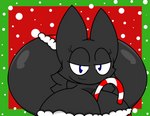 anthro big_breasts big_butt blue_eyes breasts butt candy candy_cane christmas_clothing clothing dessert female food half-closed_eyes holidays huge_breasts huge_butt looking_at_viewer narrowed_eyes smile solo cyandrive98 christmas heart_(cyandrive98) bat mammal absurd_res hi_res