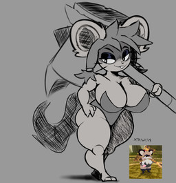anthro armor big_breasts big_butt breasts butt clothed clothing curvy_figure female hair hammer huge_breasts messy_hair oversized_weapon shortstack shortstack_female simple_background skimpy solo standing thick_thighs tools unconvincing_armor weapon wide_hips drawktus atlyss chang_(atlyss) mammal mouse murid murine rodent absurd_res hatching_(art) hi_res shaded sketch