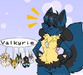 ambiguous_gender anthro black_body black_fur blue_body blue_fur blue_hair bow_ribbon bow_tie breasts claws emanata eyes_closed featureless_breasts featureless_crotch female feral fur green_body green_fur green_hair grey_body grey_fur grey_hair group hair hands_on_hips multicolored_body open_mouth proud simple_background small_breasts speech_bubble spikes spikes_(anatomy) tail tan_body tan_fur teeth text yellow_body yellow_fur cajunfoxnight nintendo pokemon cappuccino_(cajunfoxnight) gambit_(cajunfoxnight) lance_(cajunfoxnight) ragnarok_(cajunfoxnight) valkyrie_(cajunfoxnight) zatanna_(cajunfoxnight) arcanine canid canine eeveelution felid feline furfrou generation_1_pokemon generation_4_pokemon generation_6_pokemon generation_7_pokemon generation_9_pokemon leafeon legendary_pokemon lucario mammal meowscarada pokemon_(species) shiny_pokemon silvally star_trim_furfrou 2025 dated english_text signature female_(lore) male_(lore)
