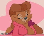 anthro areola bathrobe bedroom_eyes breasts brown_eyes brown_hair casual_exposure clothing female hair hand_on_cheek mature_anthro mature_female narrowed_eyes nipples one_breast_out open_bathrobe pink_areola pose robe seductive smile solo phillipthe2 saransaran disney talespin rebecca_cunningham bear mammal