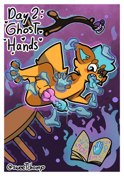 animal_genitalia animal_penis anthro balls big_balls big_penis blush bodily_fluids disembodied_hand embarrassed erection floating floating_hands fur genital_fluids genitals ghost_hand group knot male nude penis precum public simple_background solo tail text sweetchomp kinktober kinktober_2025 rocket_(sweetchomp) canid canine canis domestic_dog ghost mammal spirit 2025 absurd_res digital_media_(artwork) english_text hi_res