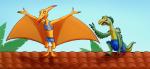 bottomwear clothing duo shorts swimming swimming_trunks swimwear topazice don_bluth the_land_before_time etta_(the_land_before_time) wild_arms_(the_land_before_time) dinosaur prehistoric_species reptile scalie absurd_res hi_res