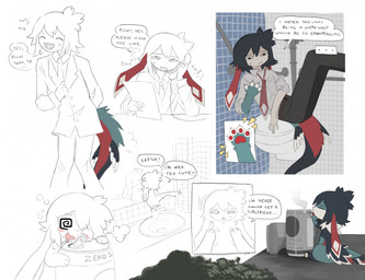 ^_^ ambiguous_anthro ambiguous_gender ambiguous_humanoid anthro black_nose blue_hair blue_tail bodily_fluids bottomwear breath business_suit cigarette clothed clothed_ambiguous clothed_humanoid clothing detailed_background dialogue electronics eyes_closed floppy_ears fully_clothed fully_clothed_ambiguous fully_clothed_humanoid fur grey_clothing grey_shirt grey_topwear grin hair kemono lop_ears mirror mirror_reflection multicolored_body multicolored_ears multicolored_fur neck_tuft nervous nervous_smile nervous_sweat office_clothing one_eye_closed open_mouth open_smile pants phone pipe red_ears red_tail reflection shirt short_hair simple_background sink sitting size_transformation smile smoke smoking smoking_cigarette solo species_transformation speech_bubble spiral spiral_eyes suit sweat tail tail_tuft tail_wings talking_on_phone text tile tile_wall topwear transformation triangle_mouth tuft two_tone_ears unusual_anatomy unusual_tail unusual_wing_placement wall_(structure) white_background window wings jejejunum mythology robin_(jejejunum) animal_humanoid cricetid dragon dragon_humanoid eastern_dragon eastern_dragon_humanoid hamster humanoid mammal mythological_creature mythological_scalie rodent scalie 2026 comic digital_drawing_(artwork) digital_media_(artwork) english_description english_text firealpaca_(artwork) hi_res sketch_page
