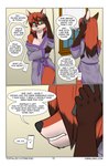 anthro bathrobe border breasts brown_body brown_fur brown_hair brown_markings canid canine cheek_tuft chest_tuft cleavage clothed clothing colored comic dialogue digital_media_(artwork) dipstick_ears dipstick_hair ear_markings electronics english_text eyewear facial_tuft female fox foxboy83 fur glasses gloves_(marking) green_eyes hair hi_res holding_object holding_phone inside mammal markings multicolored_ears partially_clothed phone phone_call ponytail purple_bathrobe purple_clothing purple_robe red_(vixen_logic) red_body red_fox red_fur red_hair robe shaded solo speech_bubble standing text tied_hair tootaloo true_fox tuft url vixen_logic white_body white_border white_fur window