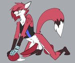 anthro balls bodily_fluids bottomless clothed clothing crop_top egg femboy genital_fluids genitals looking_at_viewer male navel penis precum shirt solo tapering_penis topwear topwear_only topazknight ash_(topazknight) canid canine fox mammal hi_res