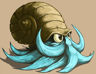 ambiguous_gender blue_body brown_background brown_eyes feral furrowed_eyebrows monotone_body pupils shell side_view simple_background solo tan_sclera deriaz nintendo pokemon fossil_pokemon generation_1_pokemon omanyte pokemon_(species) 2014 digital_drawing_(artwork) digital_media_(artwork) full-length_portrait portrait