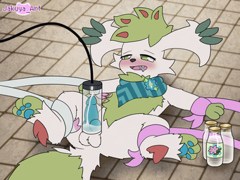 animal_genitalia animal_penis balls bdsm blush bodily_fluids bondage bound canine_genitalia canine_penis cum cumshot curling_toes ejaculation erection feet feral fur genital_fluids genitals knot male mystery_dungeon_badge open_mouth paws penile penis penis_milking ribbon_bondage ribbons solo spread_legs spreading tail throbbing throbbing_penis white_body white_fur jakuya_art nintendo pokemon pokemon_mystery_dungeon spike_chunsoft canid generation_4_pokemon legendary_pokemon mammal pokemon_(species) shaymin sky_forme_shaymin 2d_animation 4:3 animated frame_by_frame hi_res short_playtime