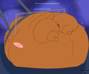 belly big_belly big_butt big_vulva brown_body brown_fur butt detailed_background female feral fur genitals huge_belly huge_butt hyper hyper_belly hyper_butt immobile morbidly_obese morbidly_obese_female morbidly_obese_feral nipples obese obese_female obese_feral overweight overweight_female overweight_feral solo space stuck vulva weight_gain oliverdonut212 guardians_of_the_galaxy marvel cosmo_(marvel) canid canine mammal 2025 hi_res