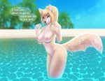 alternate_species anthro anthrofied beach big_breasts blonde_hair breasts butt canid canine cleavage clothed clothing dialogue digital_media_(artwork) english_text female fox fox_samus_aran fur furrification hair inviting looking_at_viewer mammal metroid nintendo nipples nude palm_tree plant samus_aran seaside shaded side_view skinny_dipping solo speech_bubble talking_to_viewer text tree tropical water wet wide_hips wyla yellow_body yellow_fur