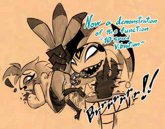 anthro beak blush bodily_fluids clothed clothing cunnilingus duo exclamation_point fangs feathers female half-closed_eyes jester loli machine male male/female narrowed_eyes open_mouth oral partially_clothed questionable_consent saliva saliva_string sex shaking simple_background tail tail_grab teeth text tongue tongue_out trembling vaginal vibrating young young_anthro soulcentinel hellaverse helluva_boss octavia_(helluva_boss) robo_fizzarolli avian bird demon owl owl_demon robot
