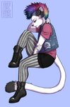 alternative_fashion anthro boots bottomwear clothing femboy footwear hair hotpants legwear long_tail male mohawk multicolored_hair piercing punk rainbow shoes shorts solo stockings tail tattoo hardcorecandystore punk_rock angel_lucian