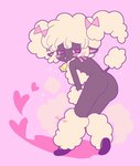 :3 anthro bell bell_collar big_butt blep blush blush_lines bow_ribbon butt collar female fur heart_eyes heart_symbol looking_at_viewer mostly_nude mostly_nude_anthro pink_background pose simple_background solo tongue tongue_out wool_(fur) hecktop poodle_sheep bovid caprine mammal sheep digital_drawing_(artwork) digital_media_(artwork) hi_res