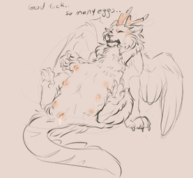 after_oviposition antlers blush bodily_fluids body_blush claws dialogue egg eyes_closed feathered_wings feathers female feral fluffy fuzzy genital_fluids genitals horn leaning leaning_backward legs_up multi_nipple nipples oviposition pawpads pregnant pregnant_female pregnant_feral profanity simple_background sitting solo tail text vaginal_fluids vulva vulva_blush white_background wings kasicz creatures_of_sonaria roblox fan_character felid feline galiryn mammal monochrome sketch male_(lore)