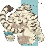 anthro back_muscles barazoku blue_eyes butt eyebrows fur male muscular muscular_anthro muscular_male nude rear_view solo striped_body striped_fur stripes tail thick_eyebrows white_body white_fur chan_kiti_chan crave_saga byaku_(crave_saga) felid mammal pantherine tiger 1:1 hi_res