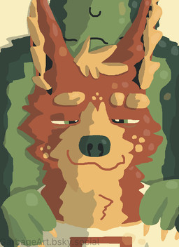 anthro blissful blissful_mouth claws clothing content_smile dominant duo freckled_face freckles fur fur_markings green_body green_fur green_nose half-closed_eyes hands_on_shoulders hug male male/male markings muscular muscular_dom muscular_sub narrowed_eyes number_on_t-shirt orange_body orange_fur shirt simple_background simple_coloring size_difference spot_freckles spots spotted_body spotted_face spotted_fur submissive t-shirt topwear tuft yellow_body yellow_fur garbage_art fancy_dawg canid canine canis domestic_dog mammal cel_shading shaded