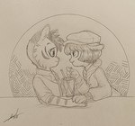 4_fingers affectionate anthro bob_cut bow_tie canon_couple circle_background claws clothed clothed_anthro clothed_female clothed_male clothing collared_shirt container cup dating daww drinking_glass drinking_straw duo eye_contact eyebrows female female_anthro fingers flat_cap flirting glass glass_container glass_cup hair hand_holding hand_on_another's_hand hand_on_hand happy hat head_tuft headgear headwear intimate jacket looking_at_another love male male/female male_anthro pawpads romantic romantic_ambiance romantic_couple shirt short_snout side_view simple_background smile straight_hair topwear tuft vest cafeabril lackadaisy calvin_mcmurray ivy_pepper domestic_cat felid feline felis mammal tabby_cat 2024 graphite_(artwork) hi_res monochrome signature traditional_media_(artwork)