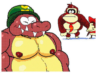accessory anthro blush bouncing_belly bouncing_pecs covering covering_eyes covering_face group male military_helmet musclegut muscular muscular_anthro muscular_male necktie nipples non-mammal_nipples pecs shielding_eyes smile snaggle_teeth solo_focus trio keke_(artist) donkey_kong_(series) nintendo diddy_kong donkey_kong_(character) klump ape chimpanzee crocodilian gorilla haplorhine kremling mammal pan_(genus) primate reptile scalie 2025 2d_animation 4:3 animated loop no_sound seamless_loop short_playtime video