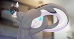 anthro anus balls black_hair blue_anus blue_eyes butt cybernetics femboy genitals gesture grey_body hair hand_gesture heart_symbol machine male markings nude presenting smile smiling_at_viewer solo tail v_sign shudayuda mishark android cyborg fish marine robot robot_anthro shark absurd_res hi_res
