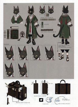 accessory anthro black_body black_fur book celtic_knot clothing eyewear footwear fur glasses male robe sandals shoes solo tail text wearing_glasses unknown_artist celtic_mythology european_mythology mabinogi mythology leath_(mabinogi) cat-sith felid mammal absurd_res concept_art expression_sheet hi_res korean_text official_art