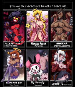 4_arms abs after_sex anthro areola areola_slip armwear back_wings banchee_girl barbell_piercing beady_eyes bell belt big_breasts big_butt black_bottomwear black_clothing black_eyes black_horn black_leotard black_lipstick black_skirt black_tail blush blush_lines bodily_fluids bottomwear breasts brown_areola brown_hair brown_nipples bunny_costume butt camel_toe choker clothing costume cotton_tail crotchless_clothing crotchless_panties crotchless_underwear cuffs_(clothing) dark_body dark_skin empty_eyes eyelashes fake_ears fake_rabbit_ears feathered_wings feathers female fishnet_clothing fishnet_legwear flexing flexing_bicep flexing_both_biceps freckled_face freckles front_view fur genitals gesture grey_armwear grey_clothing grey_hair grey_legwear grey_panties grey_underwear group hair halo hand_gesture hand_on_hip heart_eyes heart_symbol horn jewelry legwear leotard lipstick long_eyelashes long_hair looking_at_viewer looking_back looking_back_at_viewer makeup male mole_under_eye multi_arm multi_limb muscular muscular_female navel necklace nipple_dip nipple_outline nipple_piercing nipples nude one_eye_closed open_mouth panties piercing pink_areola pink_nipples pubes purple_bow purple_clothing purple_legwear purple_panties purple_topwear purple_underwear rear_view red_areola red_body red_clothing red_eyes red_lipstick red_nipples red_panties red_sweater red_topwear red_underwear short_hair sitting skirt smile spade_tail sweat sweater tail tan_body tan_skin teeth text thick_thighs tooth_gap topwear torn_clothing torn_legwear underwear v_sign vulva white_body white_feathers white_fur white_hair wide_hips wings wink winking_at_viewer yellow_nose yellow_sclera hatobara hellaverse helltaker helluva_boss mario_bros mortal_kombat nintendo onegai_my_melody sanrio tiny_toon_adventures warner_brothers millie_(helluva_boss) modeus_(helltaker) my_melody princess_peach sheeva demon demon_humanoid horned_humanoid human humanoid imp lagomorph leporid mammal rabbit tailed_humanoid winged_humanoid absurd_res english_text hi_res