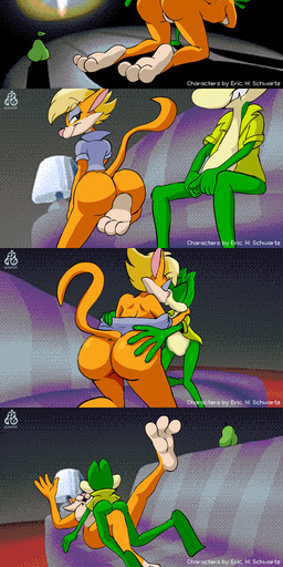 anthro bottomless breasts butt clothed clothing duo featureless_crotch feet female food food_fetish fruit furniture hug kissing larger_female male male/female nude pear plant size_difference smaller_male sofa soles suggestive suggestive_food text toe_wiggle undressing zyasixpear clarisse_(sabrina_online) flip_the_frog amphibian domestic_cat felid feline felis frog mammal absurd_res comic english_text hi_res