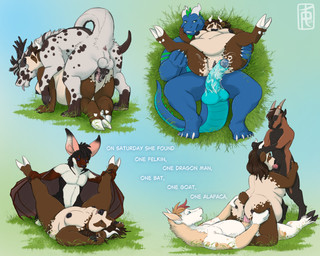 abstract_background anthro anus balls bodily_fluids breasts female from_behind_position genital_fluids genitals grass group group_sex male male/female on_bottom on_top oral oral_penetration outside penetration plant reverse_cowgirl_position sex tail text vaginal vaginal_fluids vaginal_penetration palehorntea mythology taebear alpaca bat bear bovid bovine camelid caprine dragon felkin giant_panda goat hybrid mammal mythological_creature mythological_scalie scalie 5:4 english_text hi_res