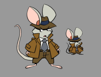 anthro black_nose bottomwear chibi clothing grey_body hat headgear headwear male necktie pants shirt simple_background solo standing topwear parker_simmons insane:_mouse_mansion mammal mouse murid murine rodent 2026 hi_res