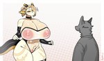 abstract_background anthro areola armwear big_breasts black_sclera blonde_hair blush breasts clitoris clothed_male clothing collar curvy_figure cut_horn duo ear_piercing elbow_gloves female genitals gloves graded_belly grey_body hair handwear horn huge_breasts legwear leotard looking_at_another mostly_nude_anthro mostly_nude_female navel nipples one_eye_obstructed piercing pouting pupils pussy sad slit_pupils stockings tail text thick_thighs three-quarter_view translucent translucent_clothing translucent_leotard voluptuous wide_hips yellow_eyes yellow_horn sophiathedragon mythology anon anthro_anon sophia_woo_(sophiathedragon) dragon mythological_creature mythological_scalie scalie wingless_dragon 2024 digital_media_(artwork) hi_res portrait signature three-quarter_portrait