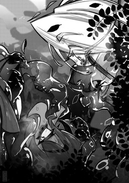 bodily_fluids duo female goo_tentacles hair oral oral_penetration penetration plant shrub sweat tentacles yoyoro ranger-chan_(yoyoro) rogue-san_(yoyoro) elf goo_creature human humanoid hybrid mammal oblex orc 2025 absurd_res comic greyscale hi_res monochrome