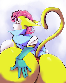 anthro big_breasts big_butt breasts butt clothed clothing female gloves hair handwear long_tail looking_at_viewer looking_back panties pink_hair side_boob solo tail thin_tail underwear sdsds96 super_fuck_friends monique_pussycat domestic_cat felid feline felis mammal 4:5 absurd_res hi_res