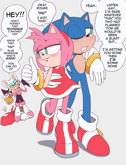 anthro arm_around_partner beer_mug drunk female gesture hand_gesture leaning_on_another lying_on_ground male on_ground simple_background speech_bubble spilled_drink standing substance_intoxication text thumbs_up white_background spinnyhog sega sonic_the_hedgehog_(series) amy_rose knuckles_the_echidna rouge_the_bat sonic_the_hedgehog bat echidna eulipotyphlan hedgehog mammal monotreme hi_res