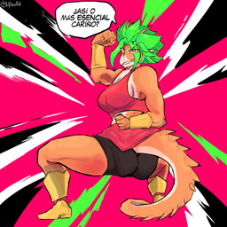 abstract_background alternate_costume anthro armband big_breasts biped black_bottomwear black_clothing black_shorts bottomwear bra breasts clothed clothed_anthro clothed_female clothing cosplay crouching dialogue eyebrow_through_hair eyebrows female fingers fist flexing flexing_bicep footwear green_hair hair head_turned high_heels horn humanoid_hands legband looking_at_viewer looking_back medium_hair non-mammal_breasts orange_body plantigrade pose rear_view red_bra red_clothing red_eyes red_underwear shoes shorts side_boob smile smirk solo speech_bubble spiked_tail spikes spikes_(anatomy) sports_bra tail talking_to_viewer tan_body text translucent translucent_hair underwear anfitrionaaa dragon_ball goodbye_volcano_high ko_op_(game_developer) rosa_(gvh) aquilops ceratopsian dinosaur marginocephalian ornithischian prehistoric_species reptile scalie 1:1 absurd_res artist_name colored hi_res shaded spanish_description spanish_text