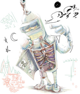 blood bodily_fluids bone machine male moon organs simple_background solo standing star white_background cookiemonsterms comedy_central futurama bender_bending_rodríguez robot