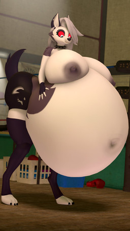 anthro areola belly big_belly big_breasts breasts clothing collar female fingerless_gloves fur gloves grey_areola grey_hair grey_nipples hair handwear huge_belly huge_breasts hyper hyper_belly hyper_pregnancy nipples pregnant pregnant_anthro pregnant_female pupils red_sclera solo spiked_collar spikes topwear white_body white_eyes white_fur coriponer aeridiccore_(modeler) hellaverse helluva_boss mythology loona_(helluva_boss) canid canid_demon canine demon hellhound mammal mythological_canine mythological_creature 2023 3d_(artwork) 4k 9:16 absurd_res digital_media_(artwork) hi_res