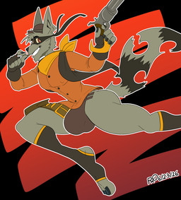 4_fingers action_pose ankle_socks anthro athletic athletic_anthro athletic_male balls_outline belt_buckle big_penis black_nose bowler_hat brown_clothing brown_thong brown_underwear buckle bulge button_(fastener) cigarette clothed clothing detailed_bulge eyemask eyewear facial_tuft feet fingers footwear fur furry_tail genital_outline genitals gloves grey_body grey_fur gun handgun handwear hat headgear headwear holding_cigarette holding_object holster looking_back male markings nipple_outline orange_clothing orange_shirt orange_topwear pantsless partially_clothed penis penis_outline pointy_ears pose ranged_weapon red_eyes revolver scarf shirt small_waist smile snout socks solo striped_markings striped_tail stripes tail tail_markings teeth thong toeless_footwear toeless_socks toes topwear tuft underwear vest weapon yellow_scarf rxq sly_cooper_(series) sony_corporation sony_interactive_entertainment sucker_punch_productions tennessee_kid_cooper mammal procyonid raccoon 2026 absurd_res colored dated digital_drawing_(artwork) digital_media_(artwork) hi_res signature