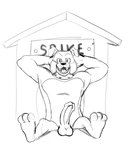 anthro balls building doghouse genitals hand_on_head house looking_at_viewer male penis smile smirk solo lewd_latte cartoon_network metro-goldwyn-mayer tom_and_jerry spike_bulldog canid canine canis domestic_dog mammal guide_lines monochrome sketch