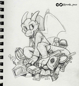 anthro appliance bottomwear clothed clothing electronics horn kitchen_appliance logo male male_anthro membrane_(anatomy) membranous_wings microwave_oven mouth_closed narrowed_eyes open_clothing open_topwear open_vest pan pants radio shirt sitting solo topwear vest wings young young_anthro young_male pandapaco mythology dragon mythological_creature mythological_scalie scalie 2023 artist_logo dated monochrome signature sketch
