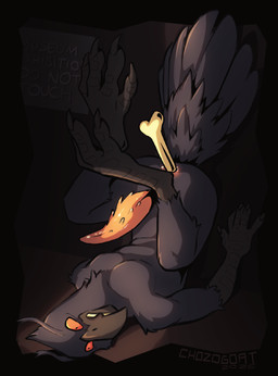 anthro bone digitigrade door feathered_tail feathers feet genitals inside lying male museum night offscreen_character on_back open_door penile_spines penis public public_exposure red_eyes solo startled tail talons text toes upside_down chozogoat dungeons_and_dragons hasbro wizards_of_the_coast avian kenku english_text hi_res