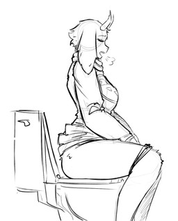 anthro clothed clothing clothing_lift dress dress_lift female horn mature_female panties panties_down partially_clothed pooping pooping_in_toilet sigh sitting sitting_on_toilet solo toilet toilet_use underwear underwear_down kanaii undertale_(series) toriel bovid caprine goat mammal monster hi_res monochrome sketch