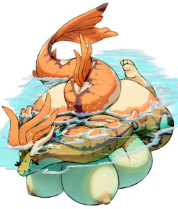 anthro areola belly big_belly big_breasts big_butt breasts bubble butt eyelashes feet female horn huge_breasts huge_butt long_tail mostly_submerged nude obese obese_anthro obese_female orange_body overweight overweight_anthro overweight_female smile solo tail water wet white_body hyploom mythology kairi_(hyploom) aquatic_dragon dragon marine mythological_creature mythological_scalie scalie 2025 hi_res